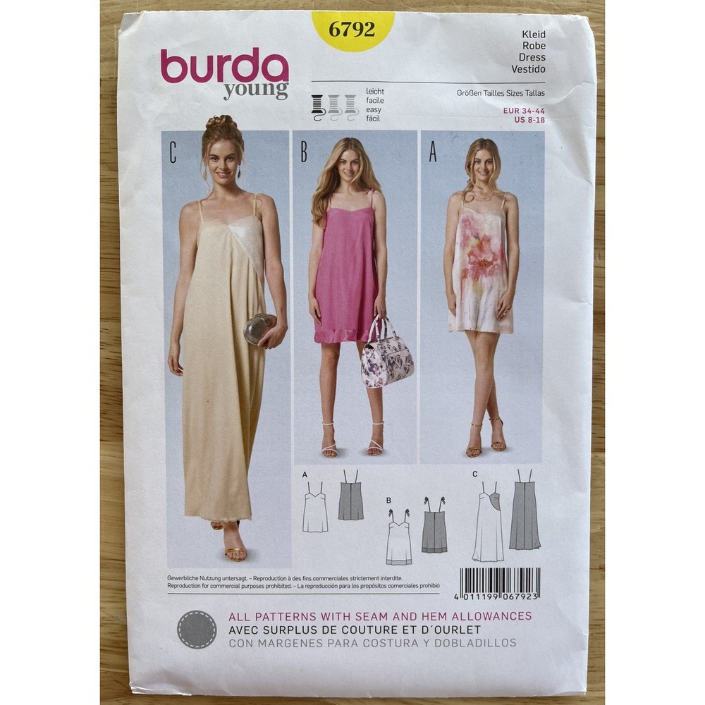 BURDA PATTERN 6792  DRESSES  YOUNG  MISSES SIZES  8 10 12 14 16 18  UNCUT‎